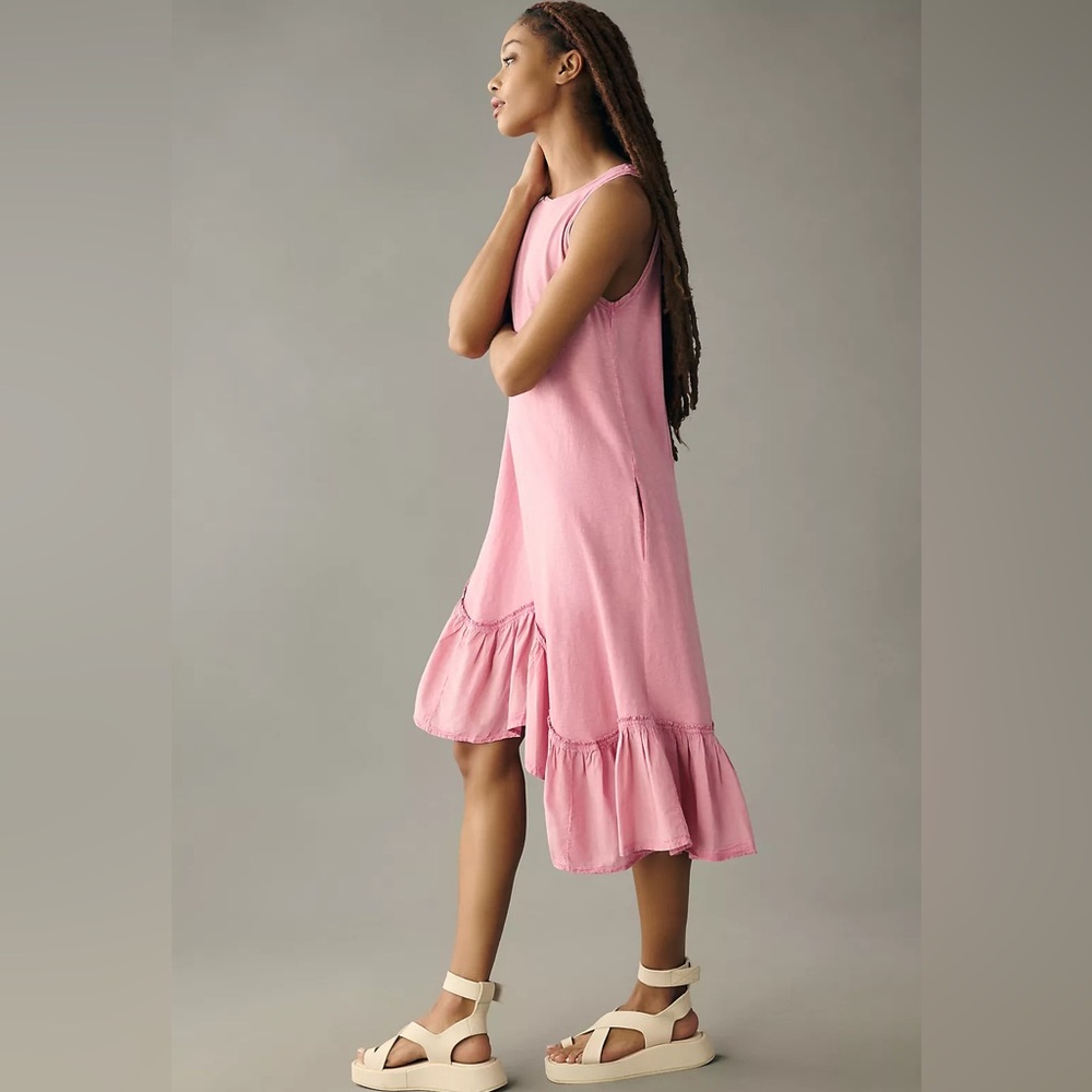 Daily Practice Dress Asymmetrical Ruffle Hem Pink Midi Anthropologie Small
